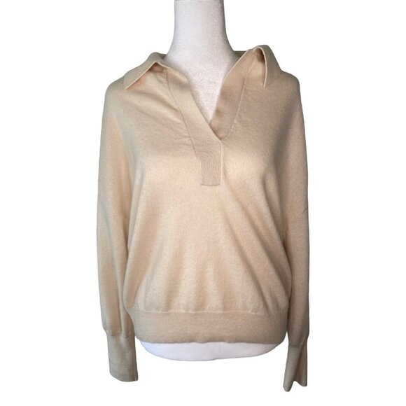 R Label Sweater Cashmere Wool Solid Ivory V Neck Collared Regular Size Small - Picture 4 of 8